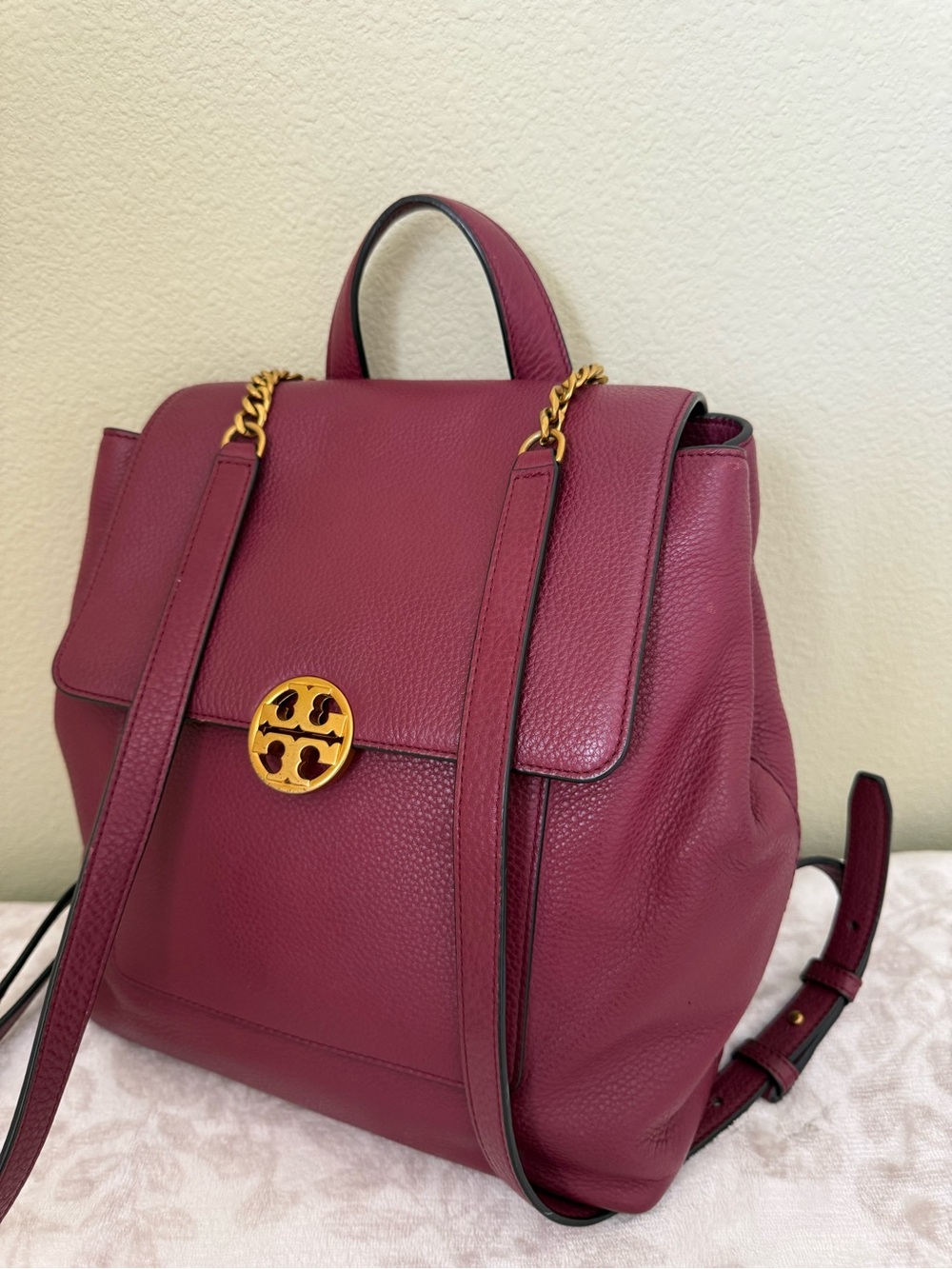 Tory Burch Chelsea Burgundy/ Maroon Pebbled Leather Backpack